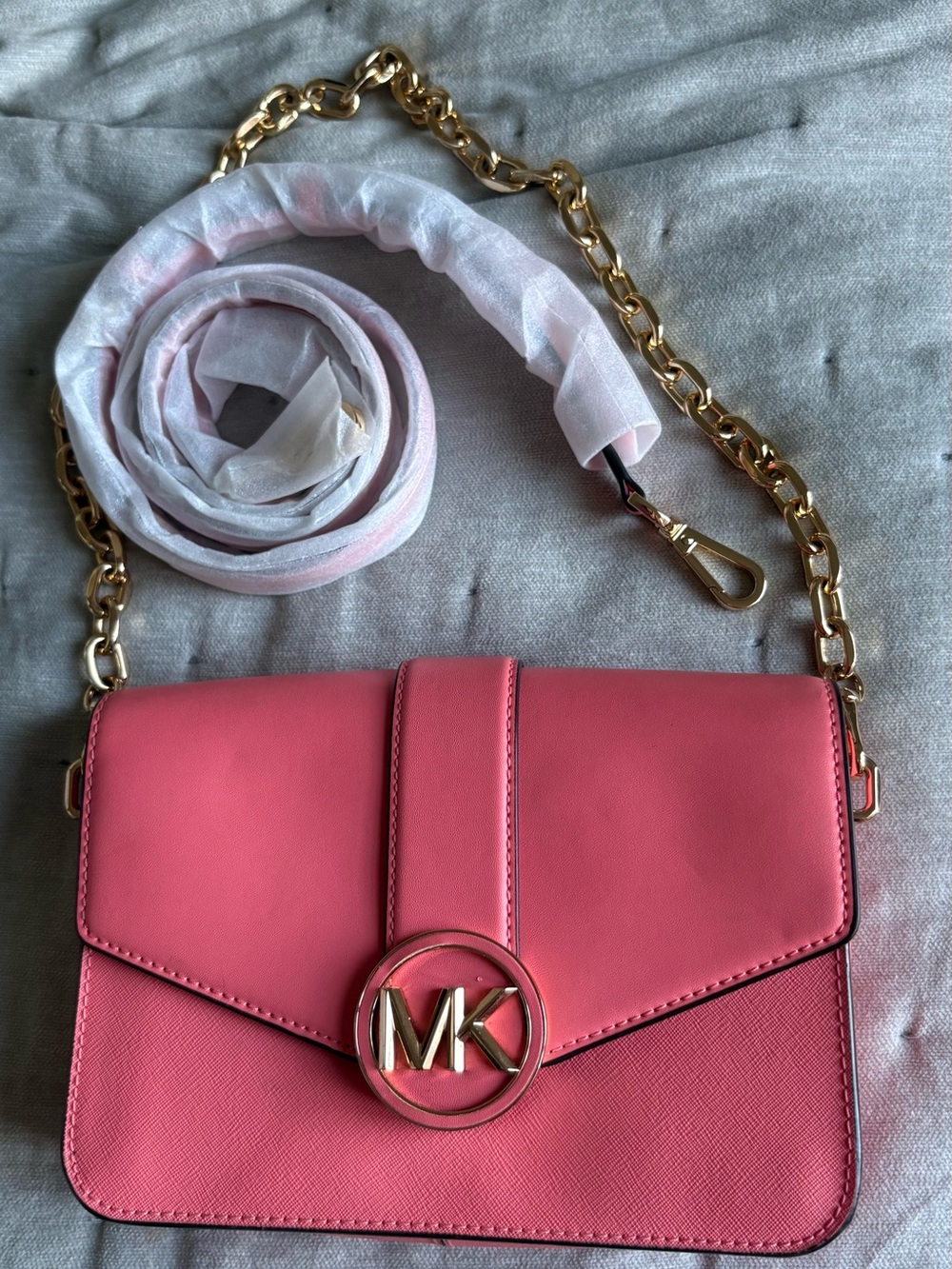 Michael Kors Pink MK Logo Chain Strap Crossbody Bag